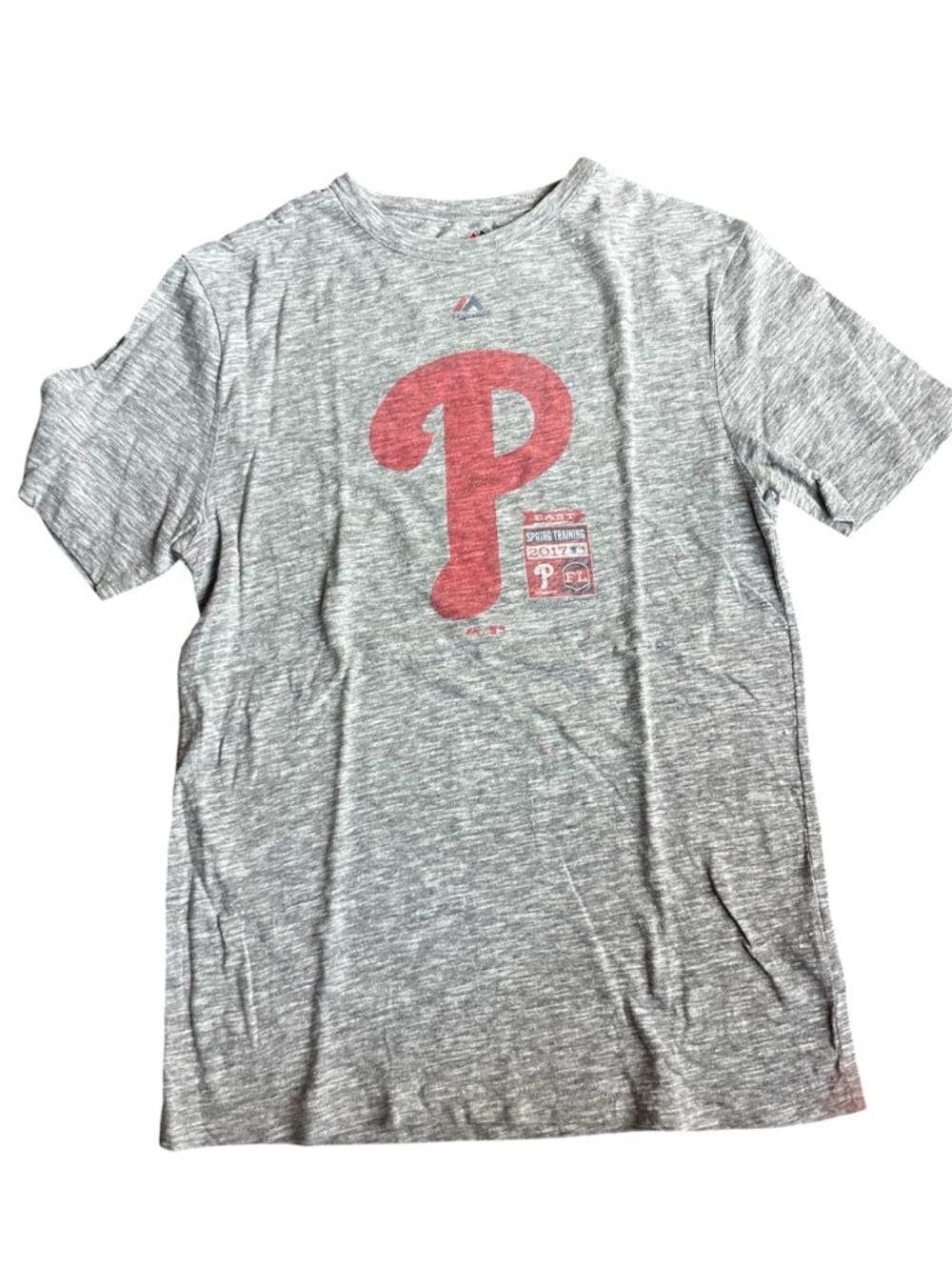 Majestic Men’s Small Gray Short Sleeve Tee Red Philadelphia Phillies Logo